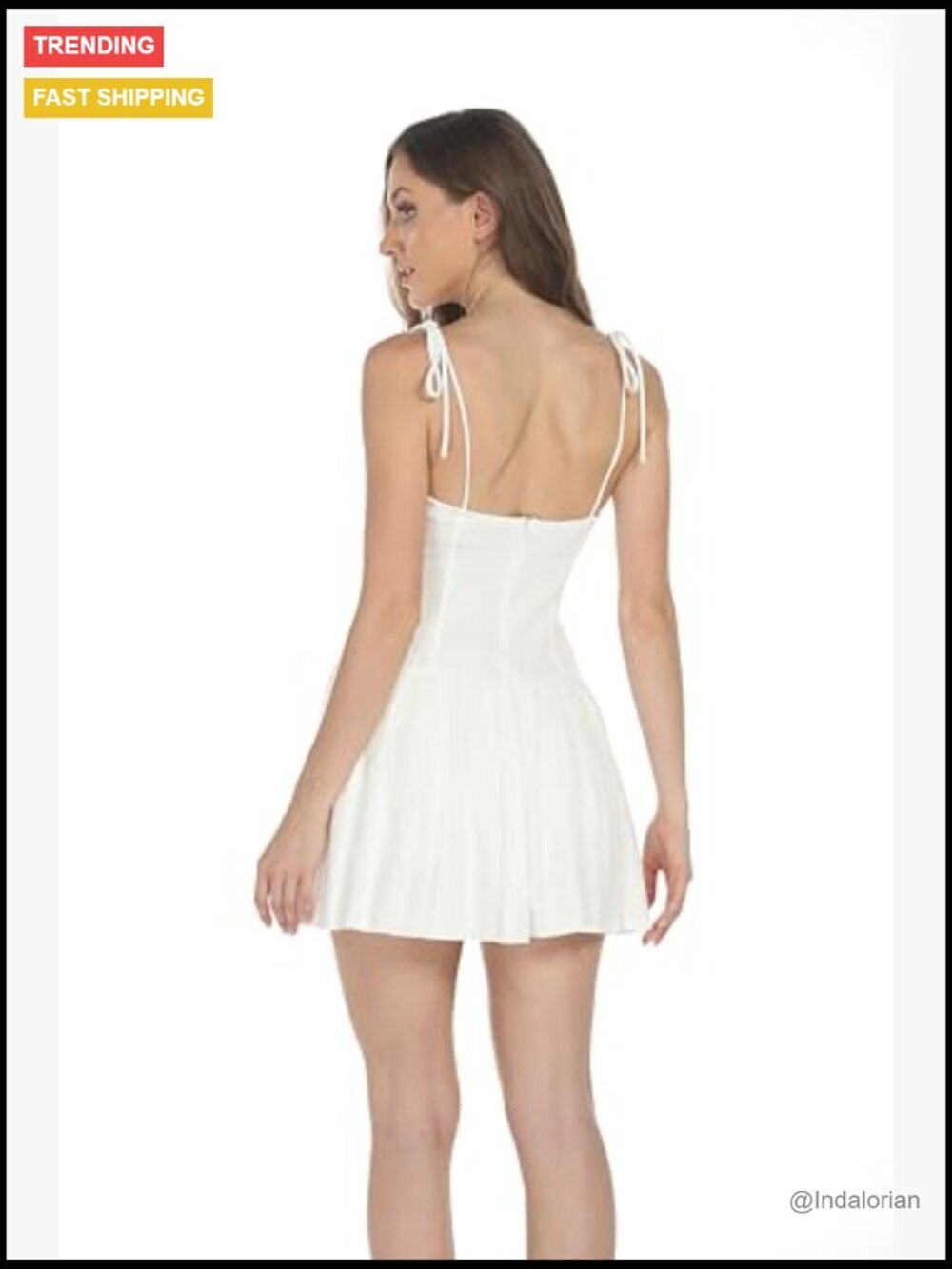 Backless Strappy Halter Dress, Lightweight Fabric, Adjustable Spaghetti Straps - Picture 2 of 7